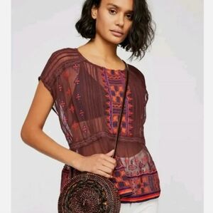 Free People All Your Feelings Sheer Blouse Purple + Orange Sleeveless Top, sz XS